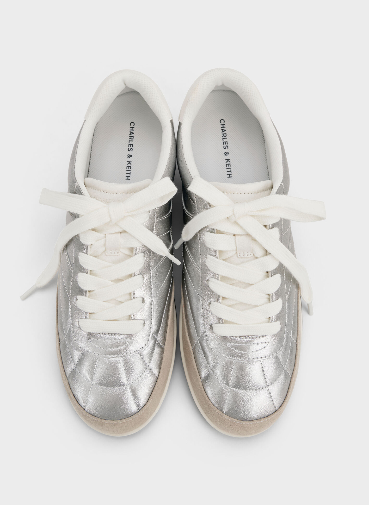 Metallic Low-Top Sneakers, Silver, hi-res