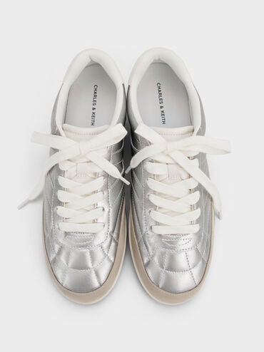 Metallic Low-Top Sneakers, Silver, hi-res