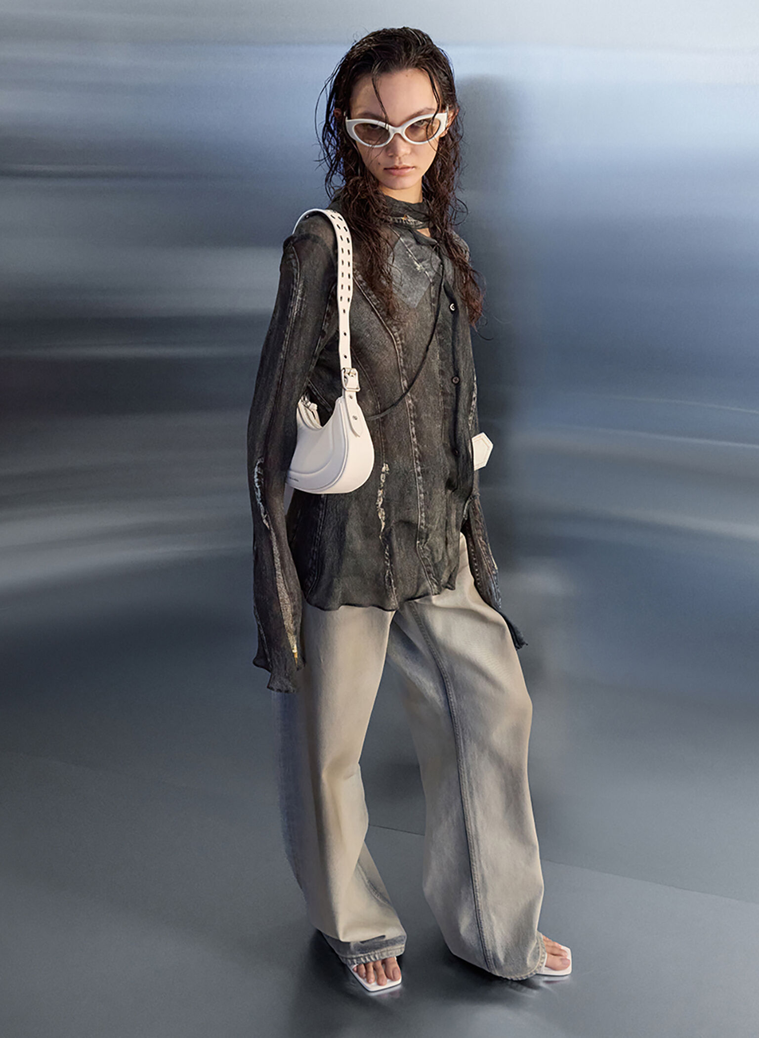 Petra Grommet-Strap Curved Shoulder Bag, Cream, hi-res