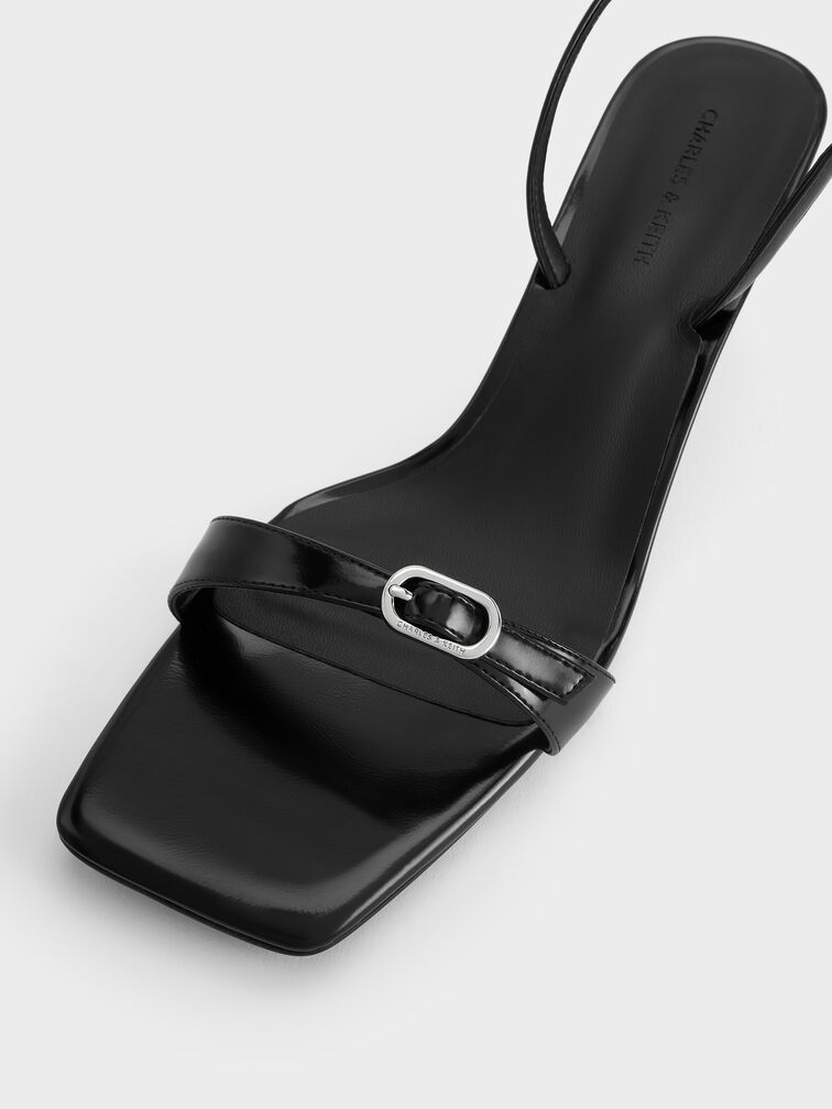Buckled Slingback Kitten Heels, Black Box, hi-res