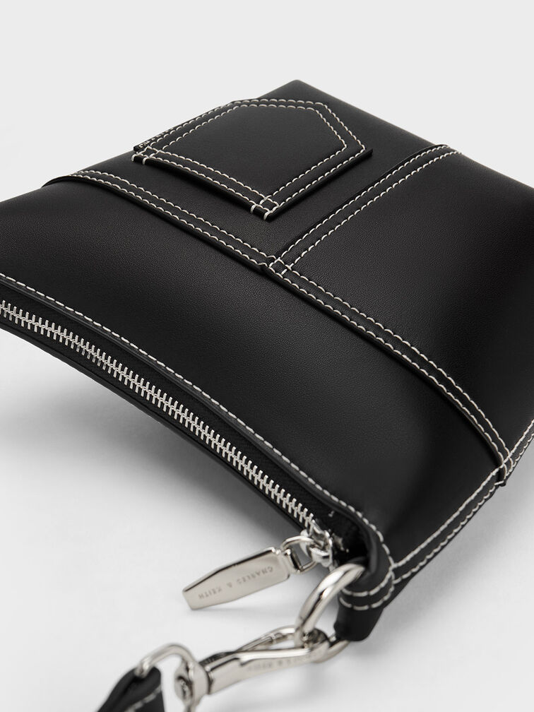 Anthea Contrast-Trim Shoulder Bag, Black, hi-res