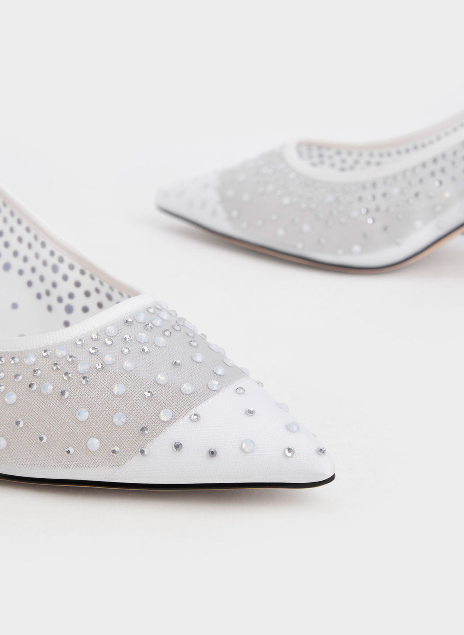 Blythe Mesh Embellished Sculptural Heel Pumps, White, hi-res