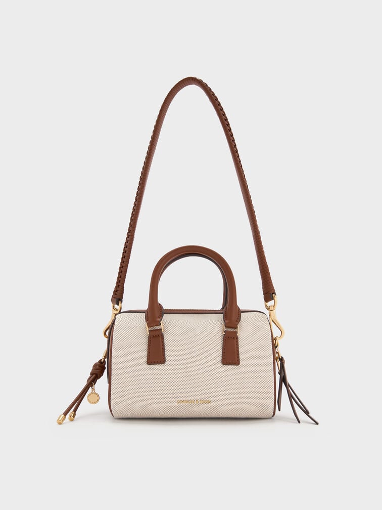 Everleigh Canvas Two-Tone Bowling Bag, Taupe Canvas, hi-res