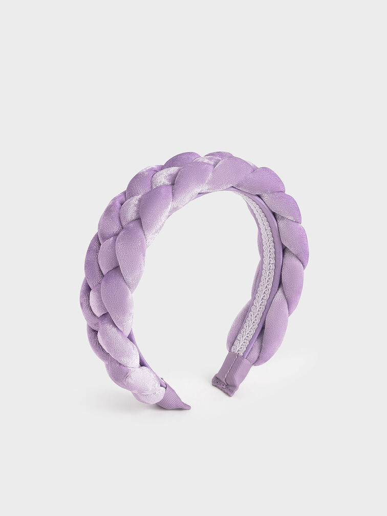Estrello Velvet Braided Hairband, Lilac, hi-res