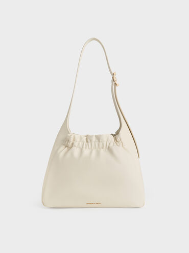 Brigette Ruched Shoulder Bag, Cream, hi-res