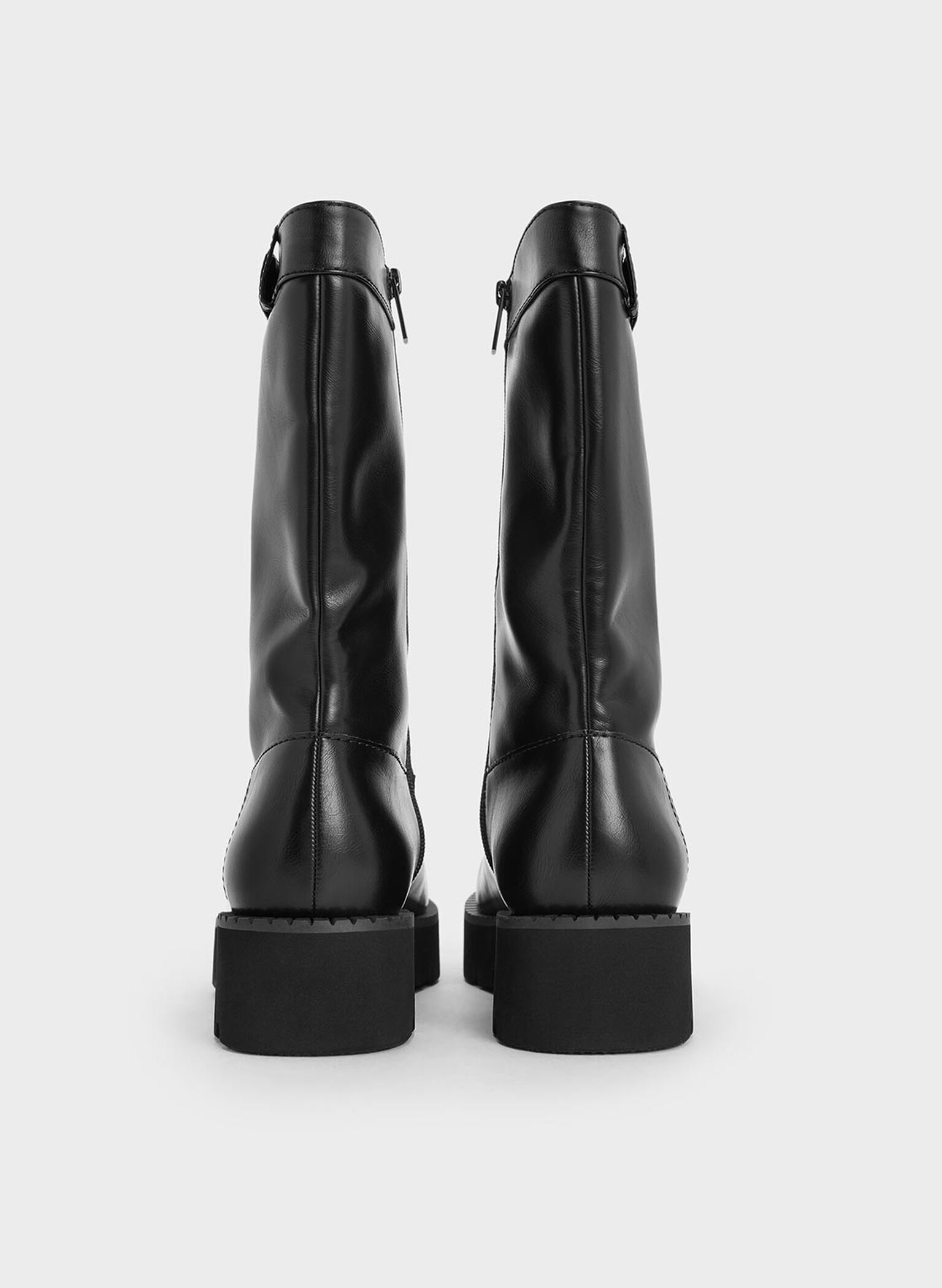 Side-Zip Lug-Sole Calf Boots, Black, hi-res