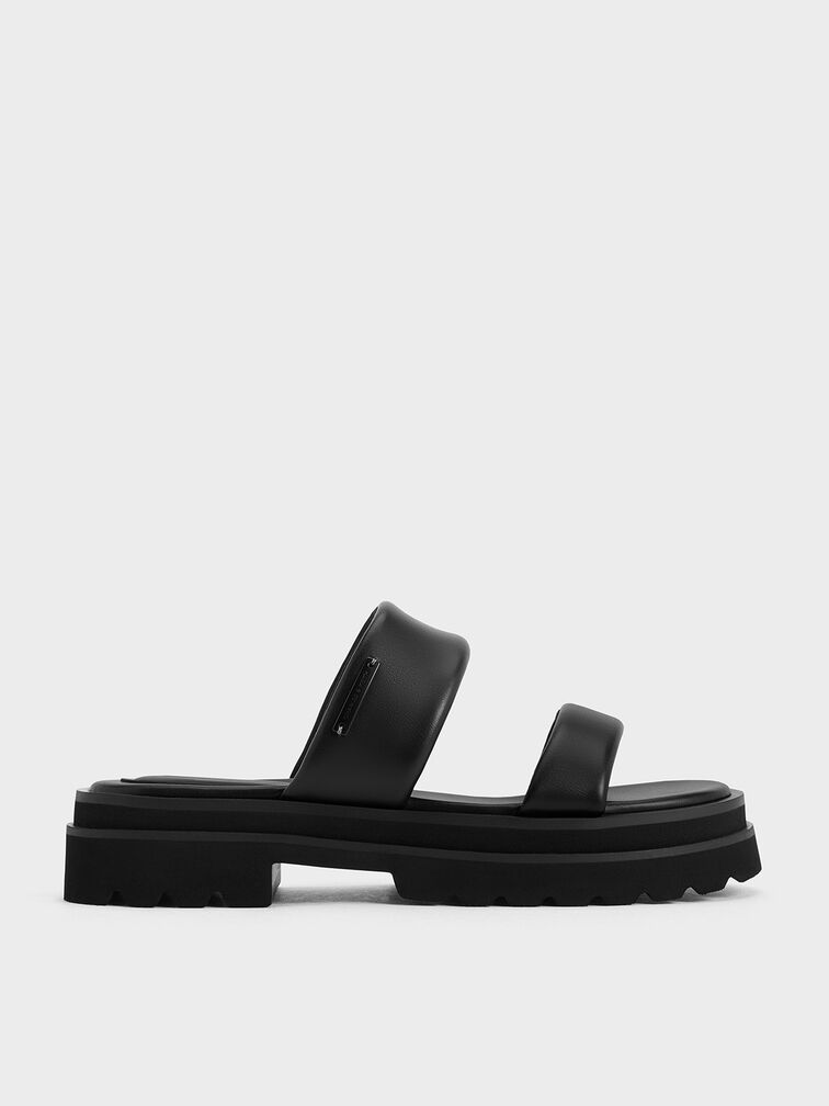 Tattie Puffy-Strap Sandals, Black, hi-res