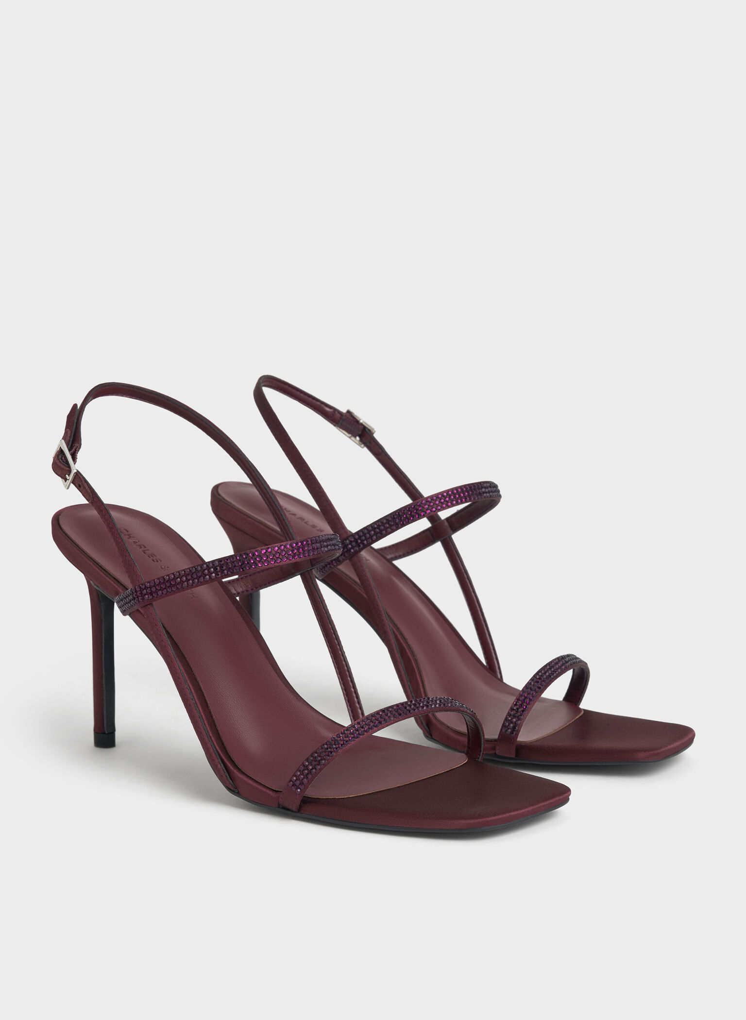 Arona Satin Crystal-Embellished Stiletto-Heel Sandals, Burgundy, hi-res