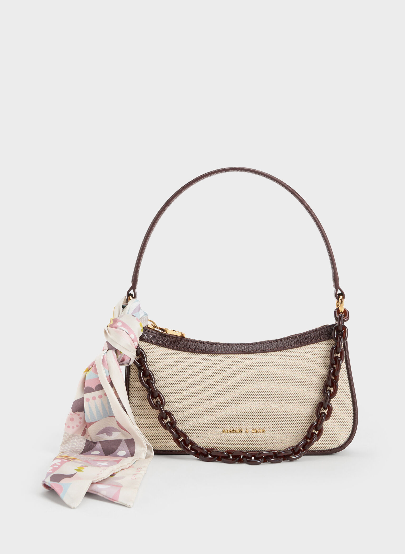 Alcott Scarf Canvas Bag, Dark Brown, hi-res