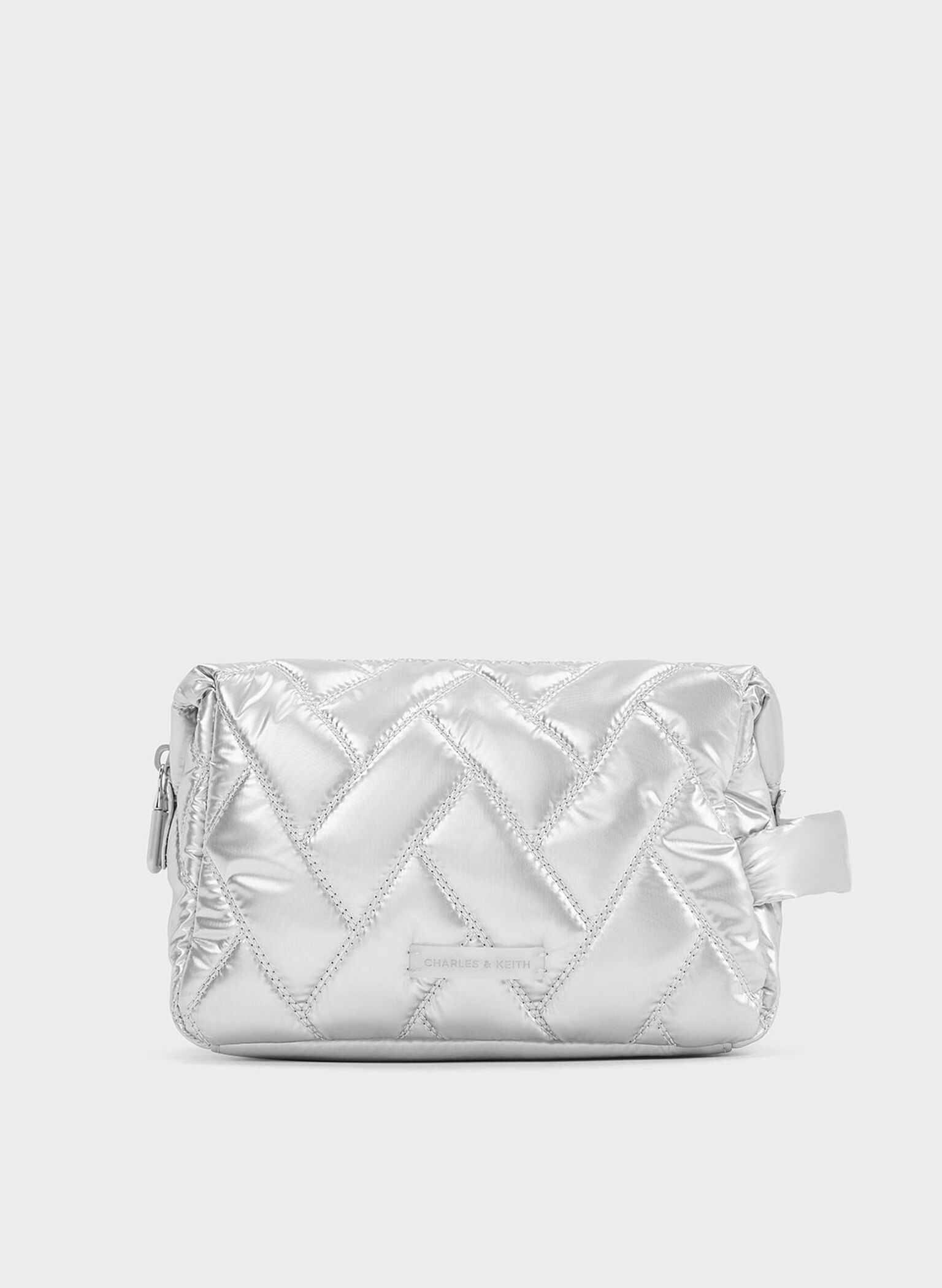 Nylon Chevron Pouch, Silver, hi-res