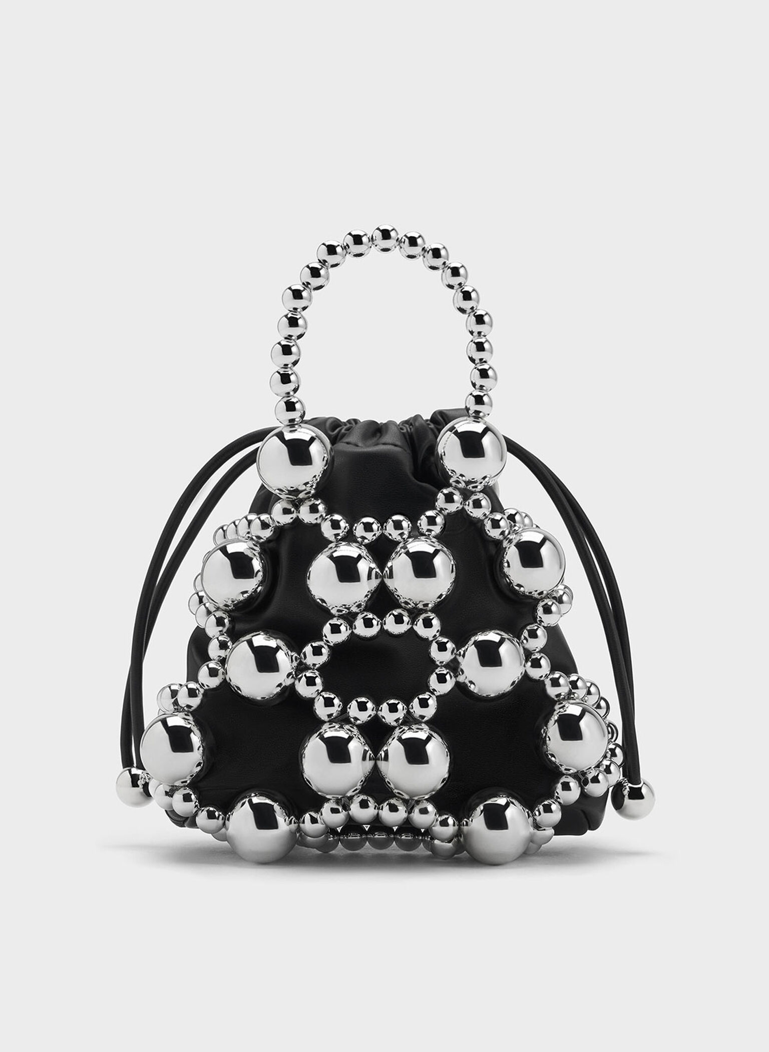 Beaded Top Handle Bag, Silver, hi-res
