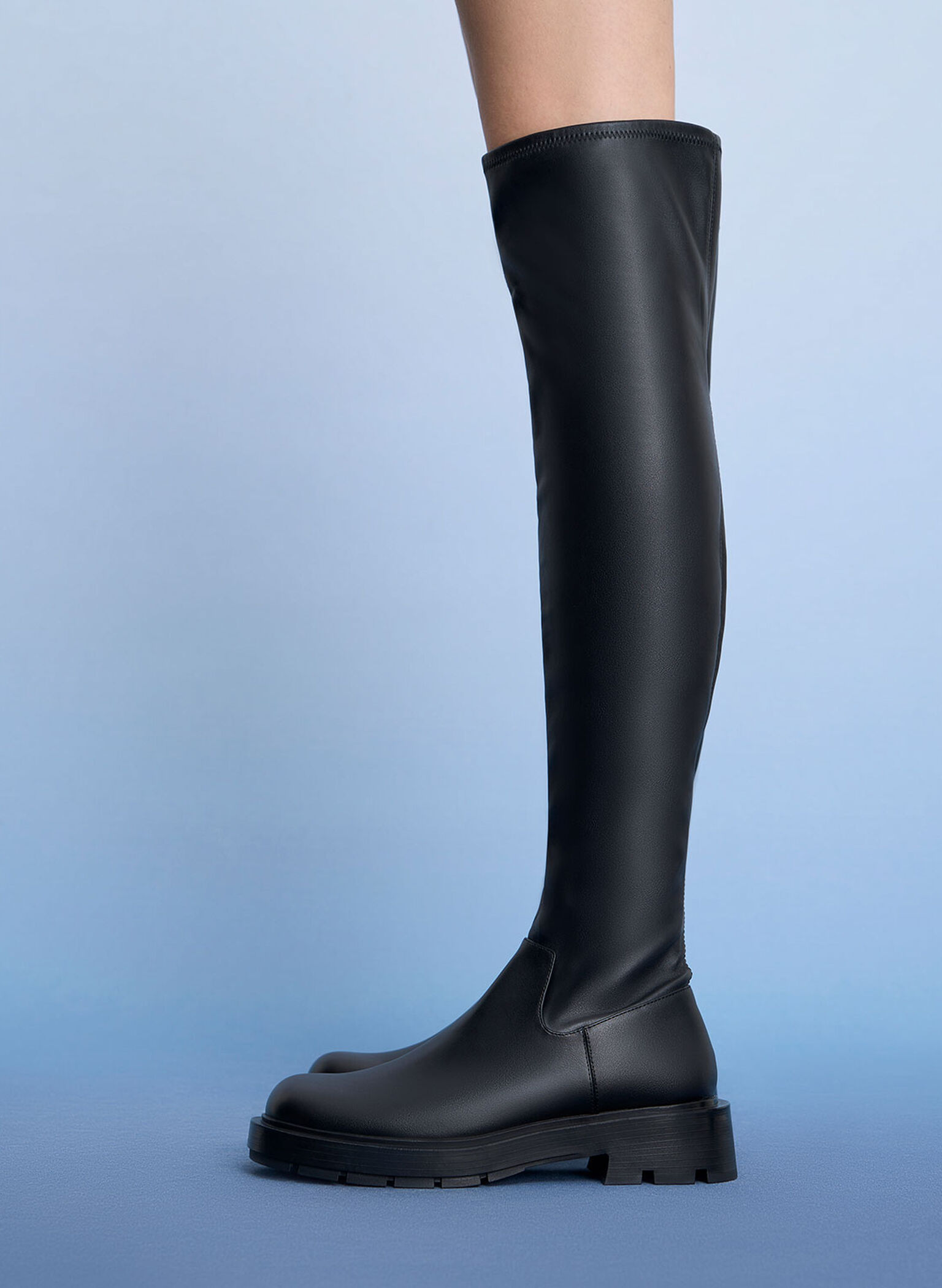 Zip-Up Thigh-High Boots, Black, hi-res