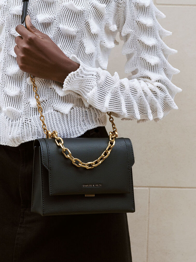 Black Punk Crossbody Mini Bag Card Purse with Chunky Chain