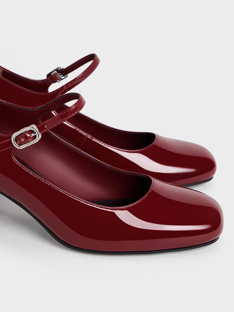 Patent Block-Heel Mary Jane Pumps, Maroon, hi-res