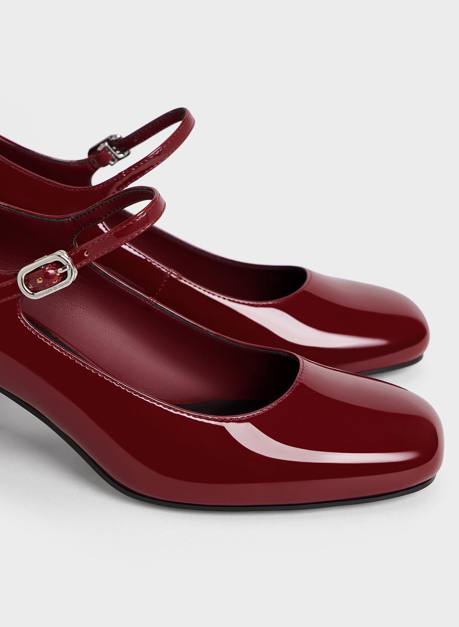 Patent Block-Heel Mary Jane Pumps, Maroon, hi-res