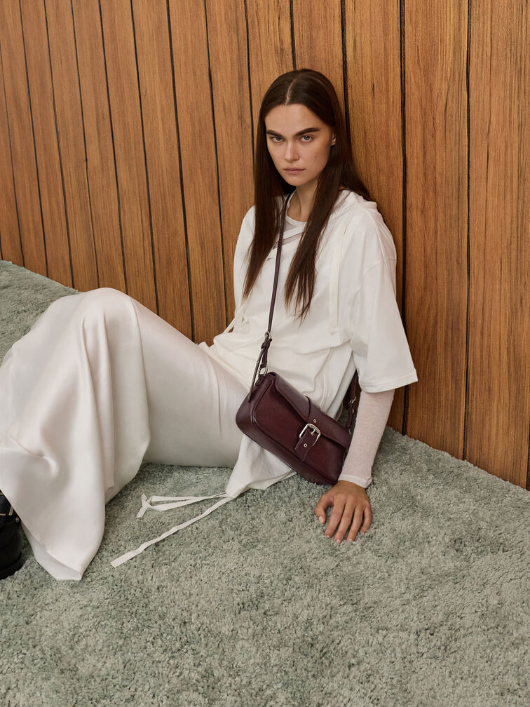 Blaise Belted Shoulder Bag, Wineberry Red, hi-res
