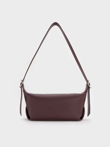 Zora Buckle-Strap Slouchy Shoulder Bag, Plum, hi-res