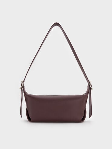 Zora Buckle-Strap Slouchy Shoulder Bag, Plum, hi-res