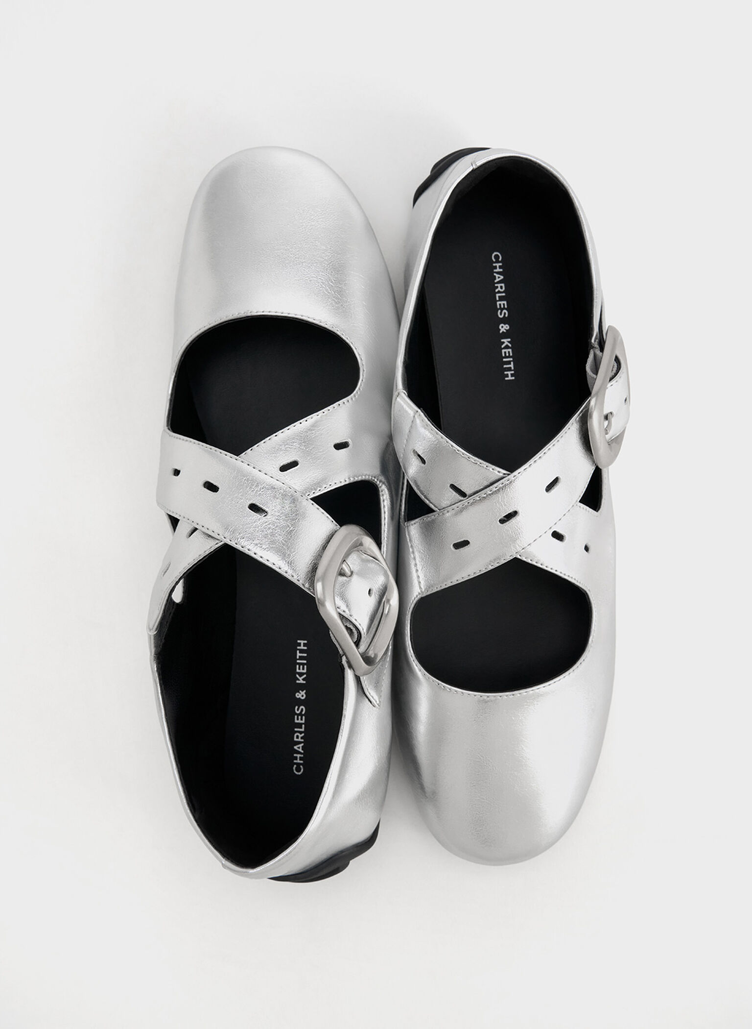 Metallic Crossover-Strap Mary Janes, Silver, hi-res