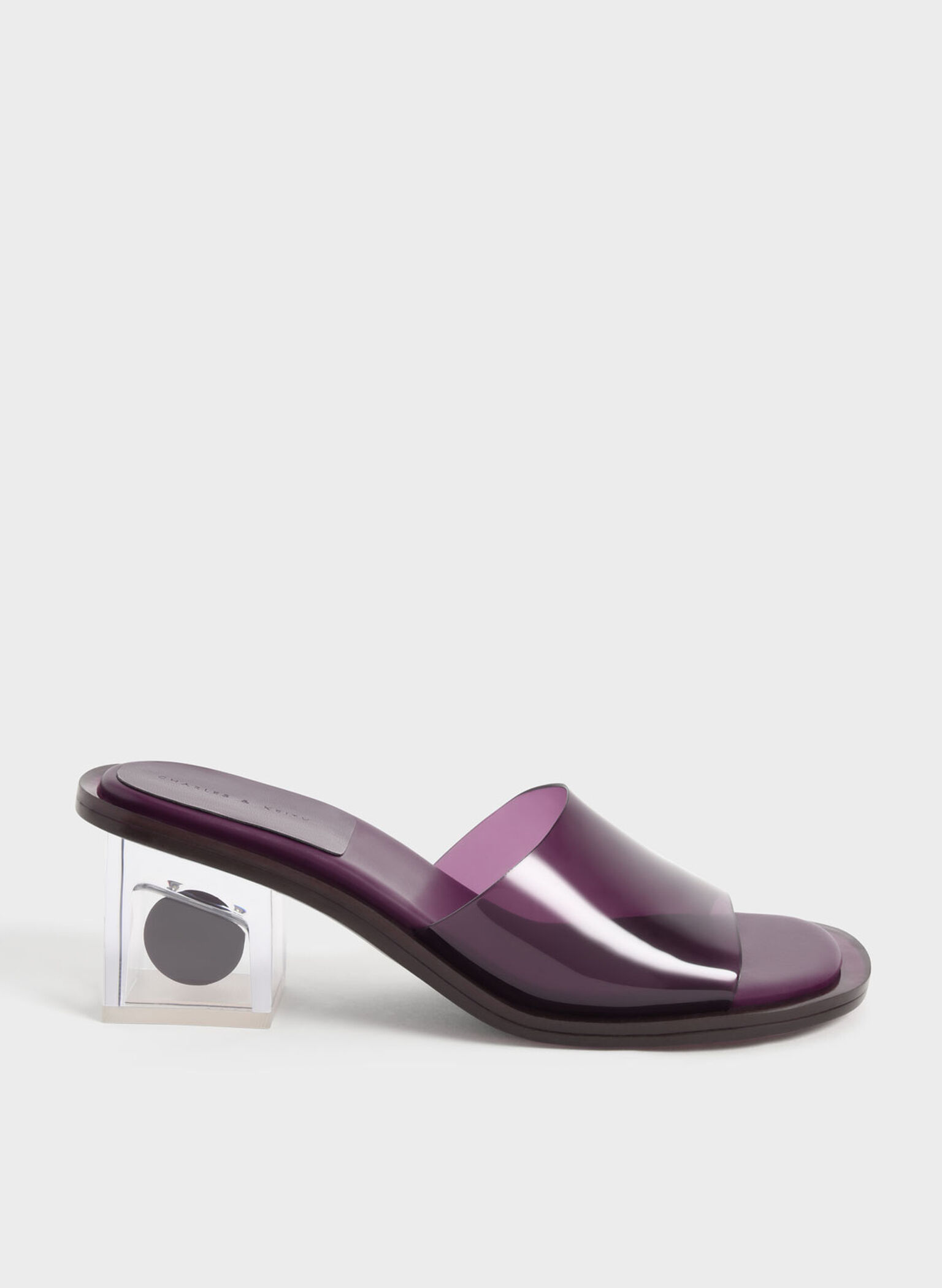 Madison Clear Sculptural Heel Mules, Purple, hi-res