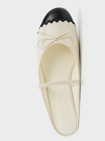 Two-Tone Bow Slip-On Flats, Cream, hi-res