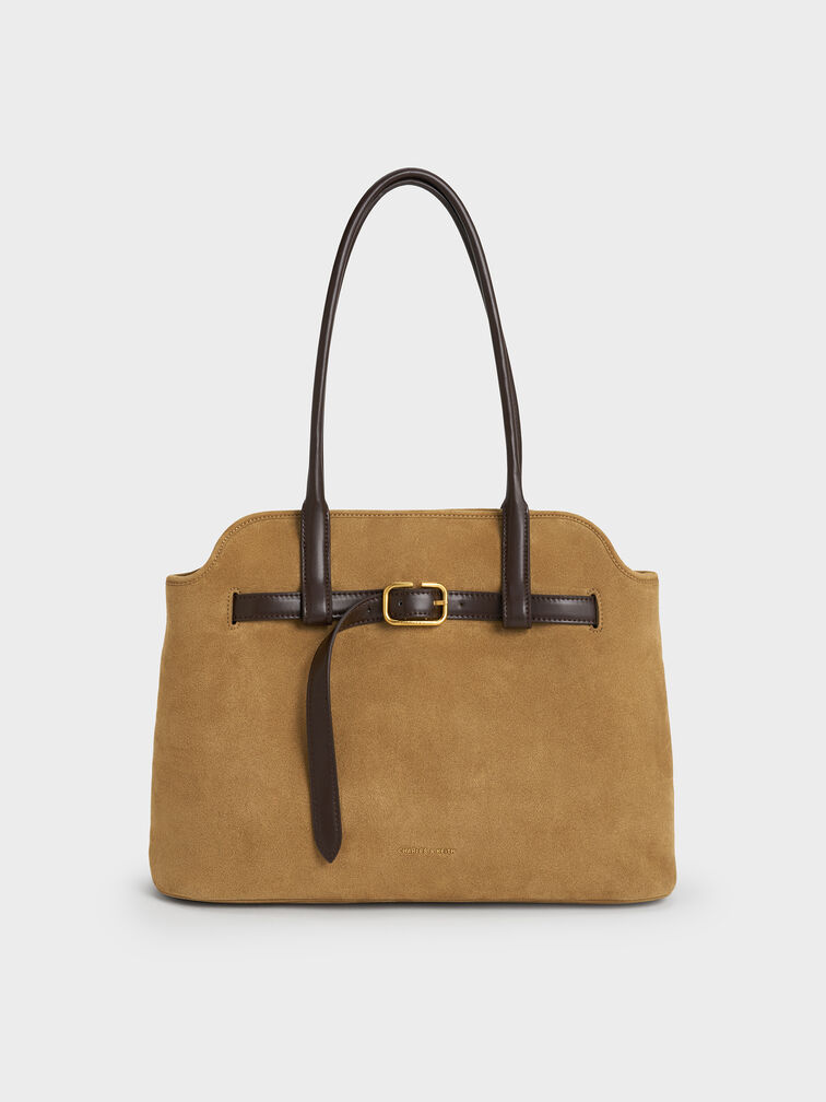 Victoria Recycled Suede Belted Trapeze Tote Bag, Sahara Sand, hi-res