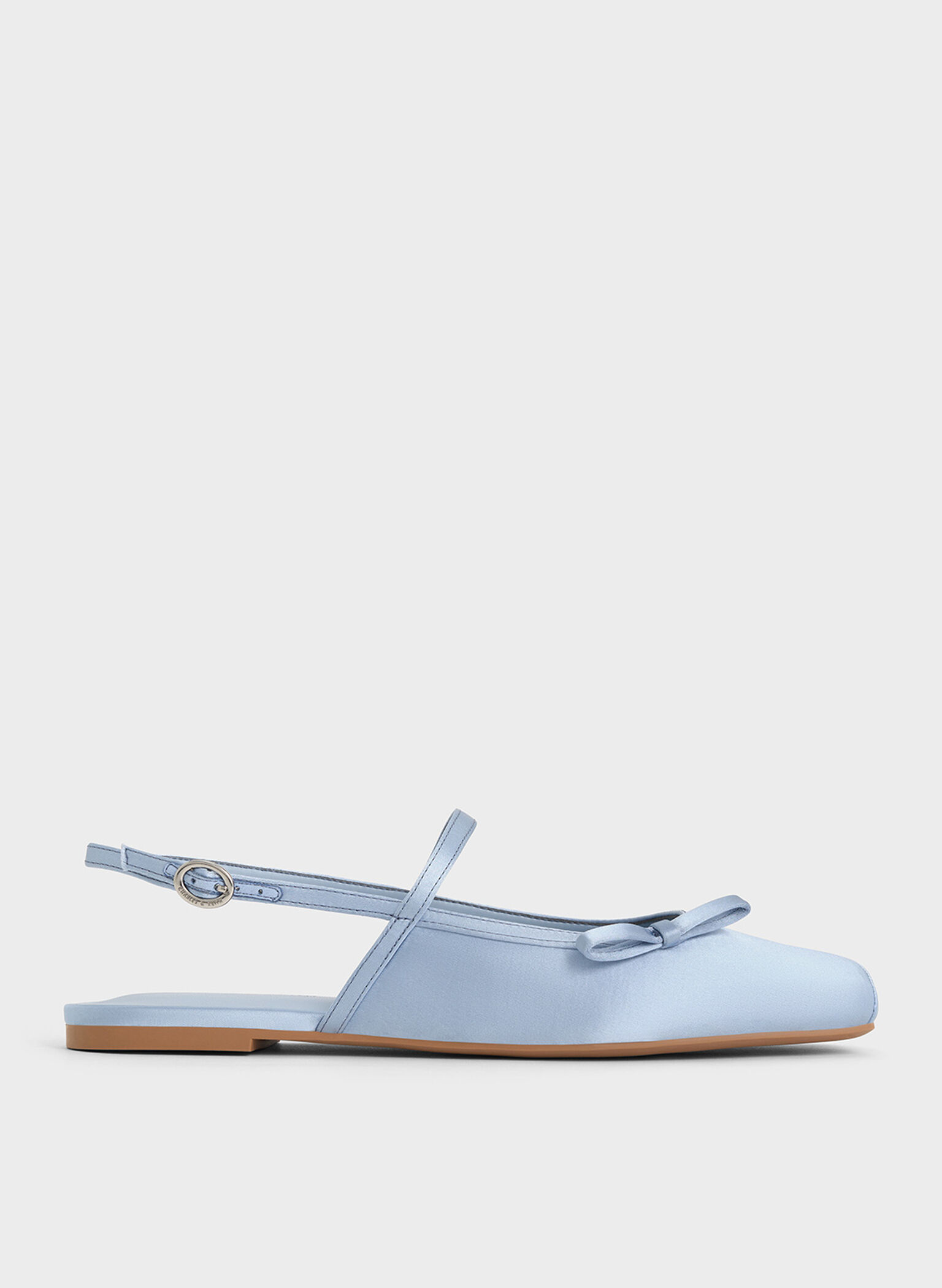 Satin Bow Slingback Mary Jane Flats, Light Blue, hi-res