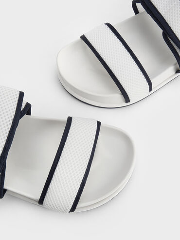 Mesh Contrast-Trim Double-Strap Slingback Sandals, Dark Blue, hi-res
