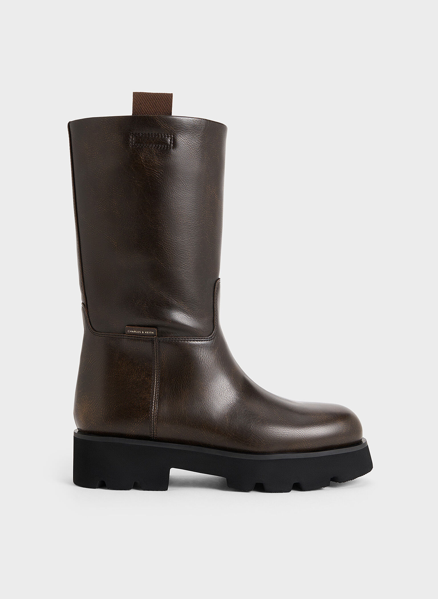 Double Pull-Tab Calf Boots, Dark Brown, hi-res