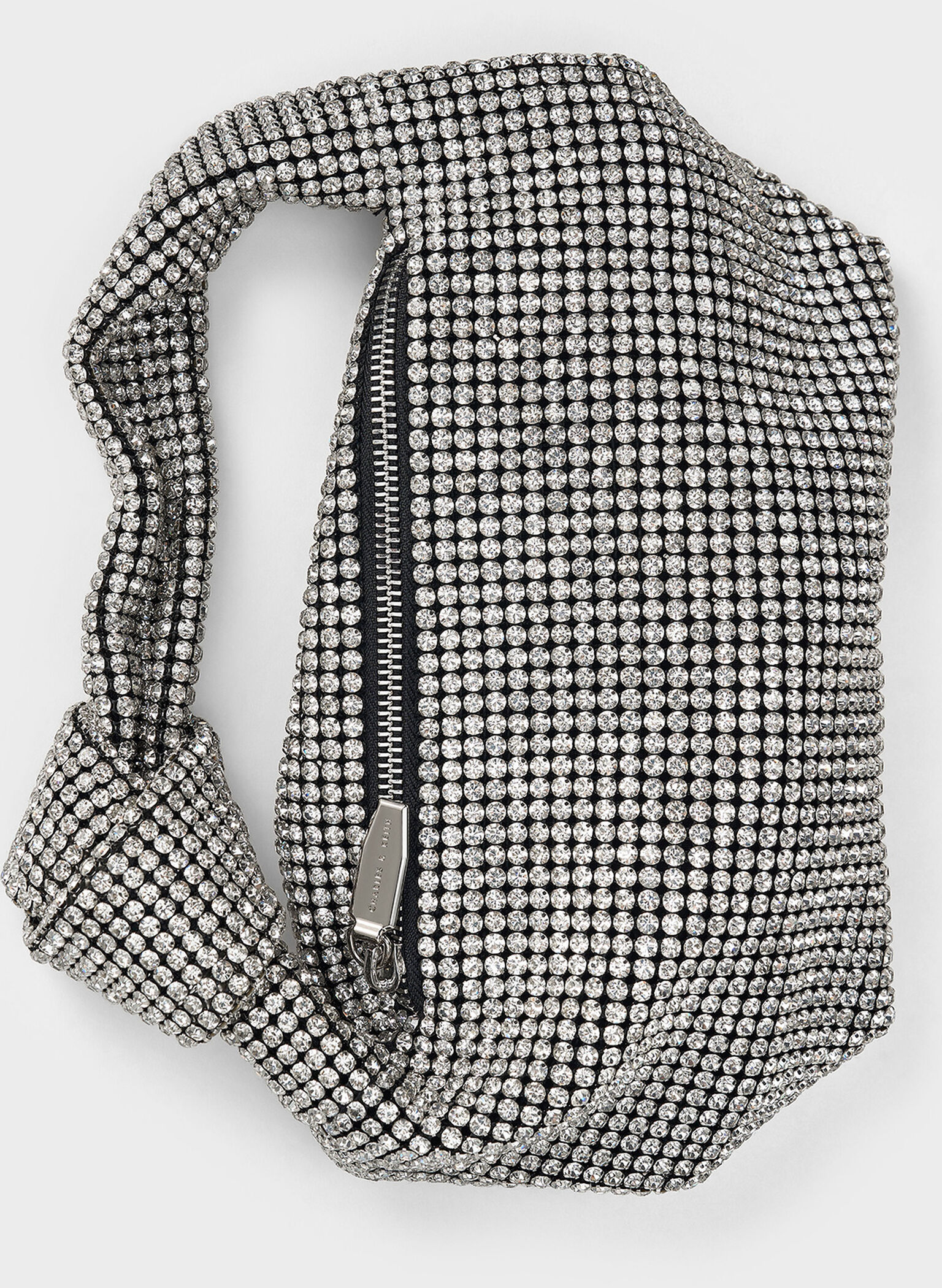 Crystal-Embellished Knotted-Strap Shoulder Bag, Silver, hi-res