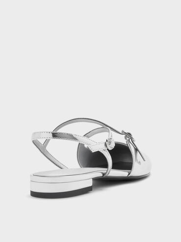 Metallic Crossover Buckled Slingback Flats, Silver, hi-res