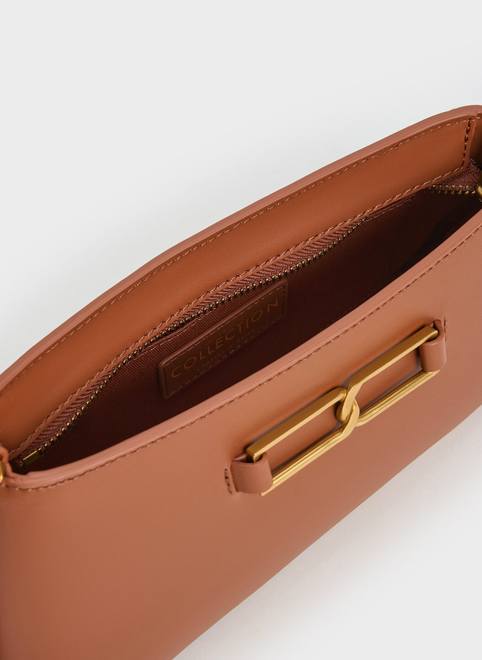 Gabine Leather Trapeze Shoulder Bag, Cognac, hi-res