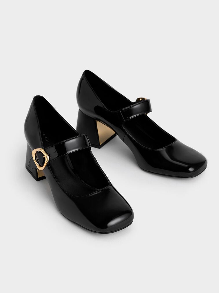 Patent Buckled Mary Jane Pumps, Black, hi-res