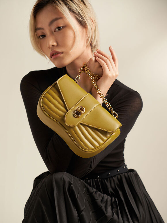 Aubrielle Chain-Handle Panelled Crossbody Bag, Mustard, hi-res