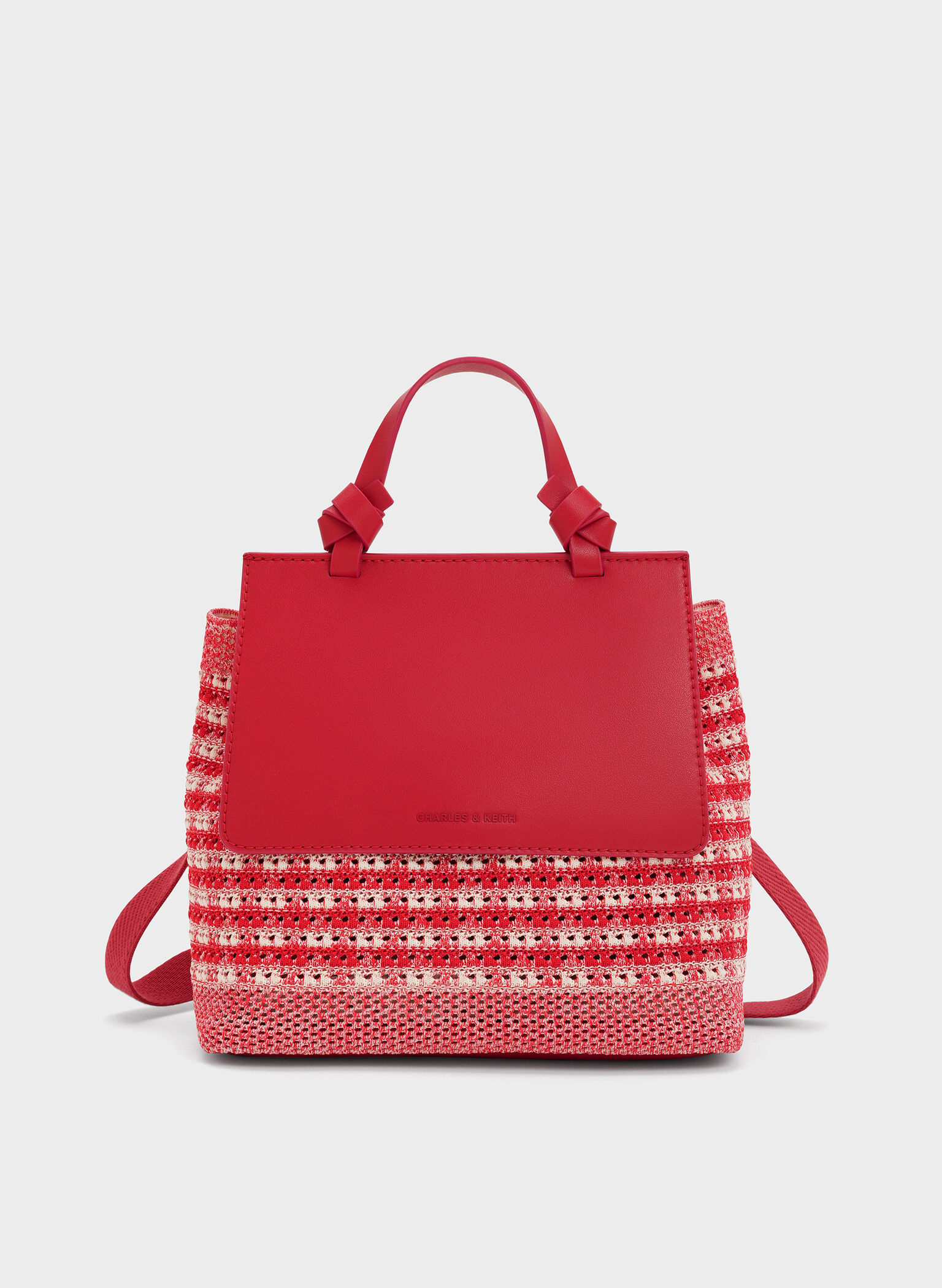 Girls' Ida Knitted Gingham Backpack, Gingham Red, hi-res