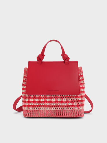 Girls' Ida Knitted Gingham Backpack, Gingham Red, hi-res