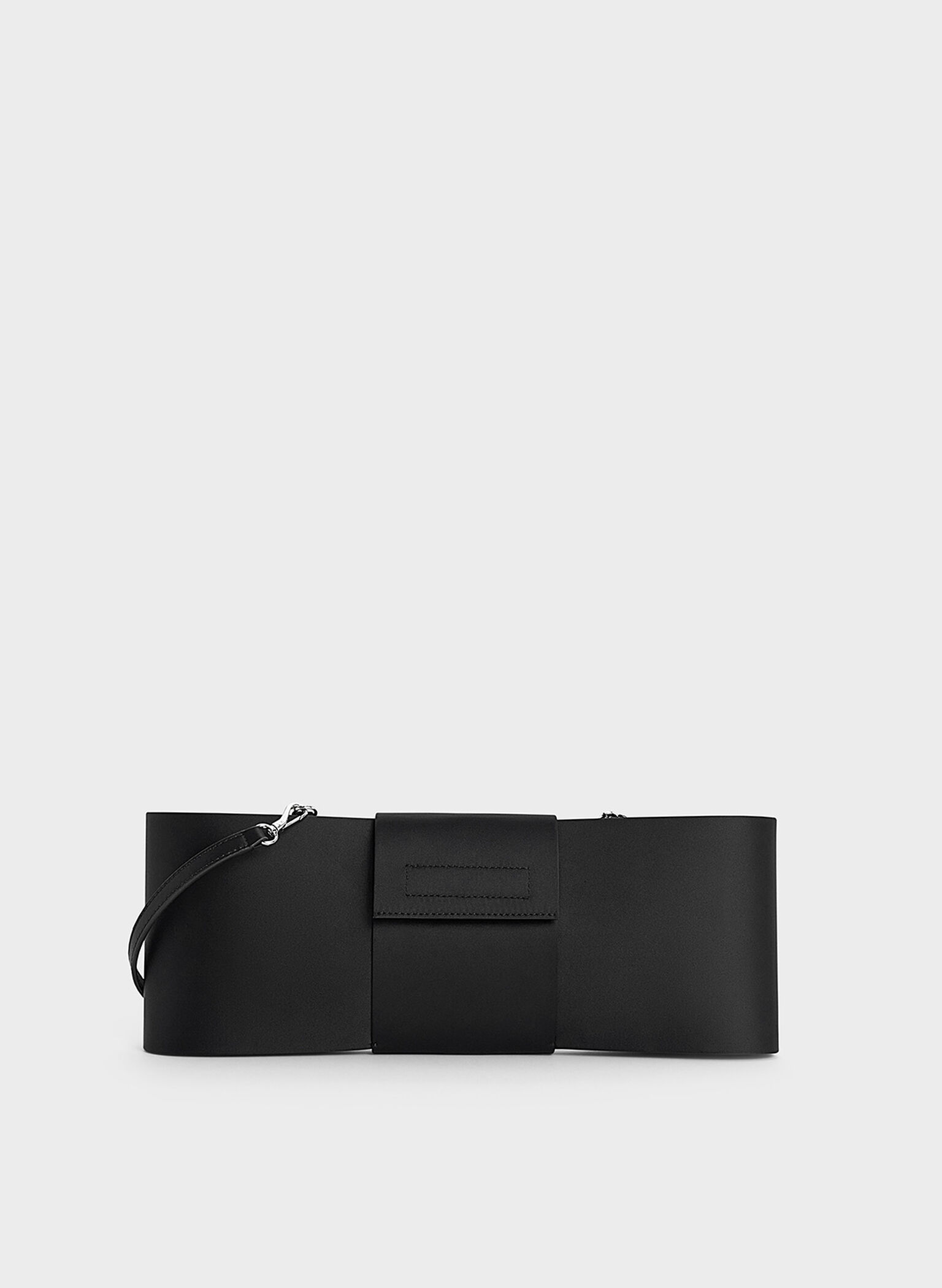 Satin Bow Elongated Shoulder Bag, Noir, hi-res