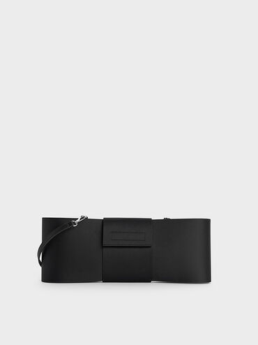 Satin Bow Elongated Shoulder Bag, Noir, hi-res
