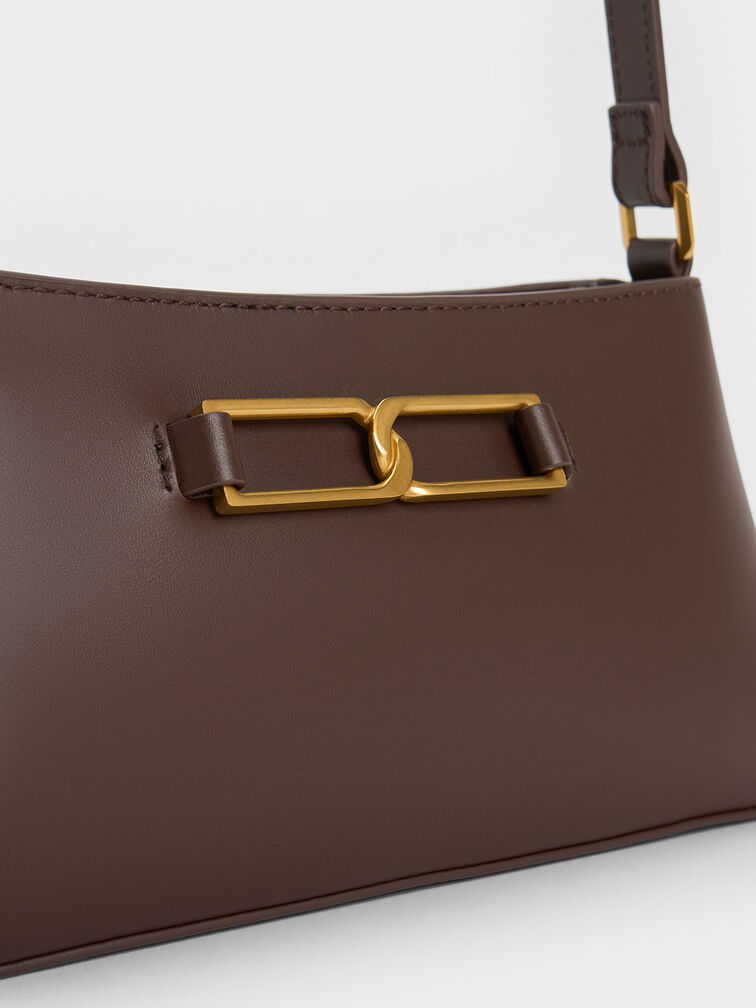 Gabine Leather Trapeze Shoulder Bag, Dark Brown, hi-res