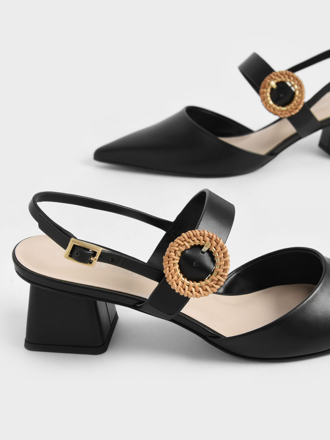 Black heels with gold buckle clearance