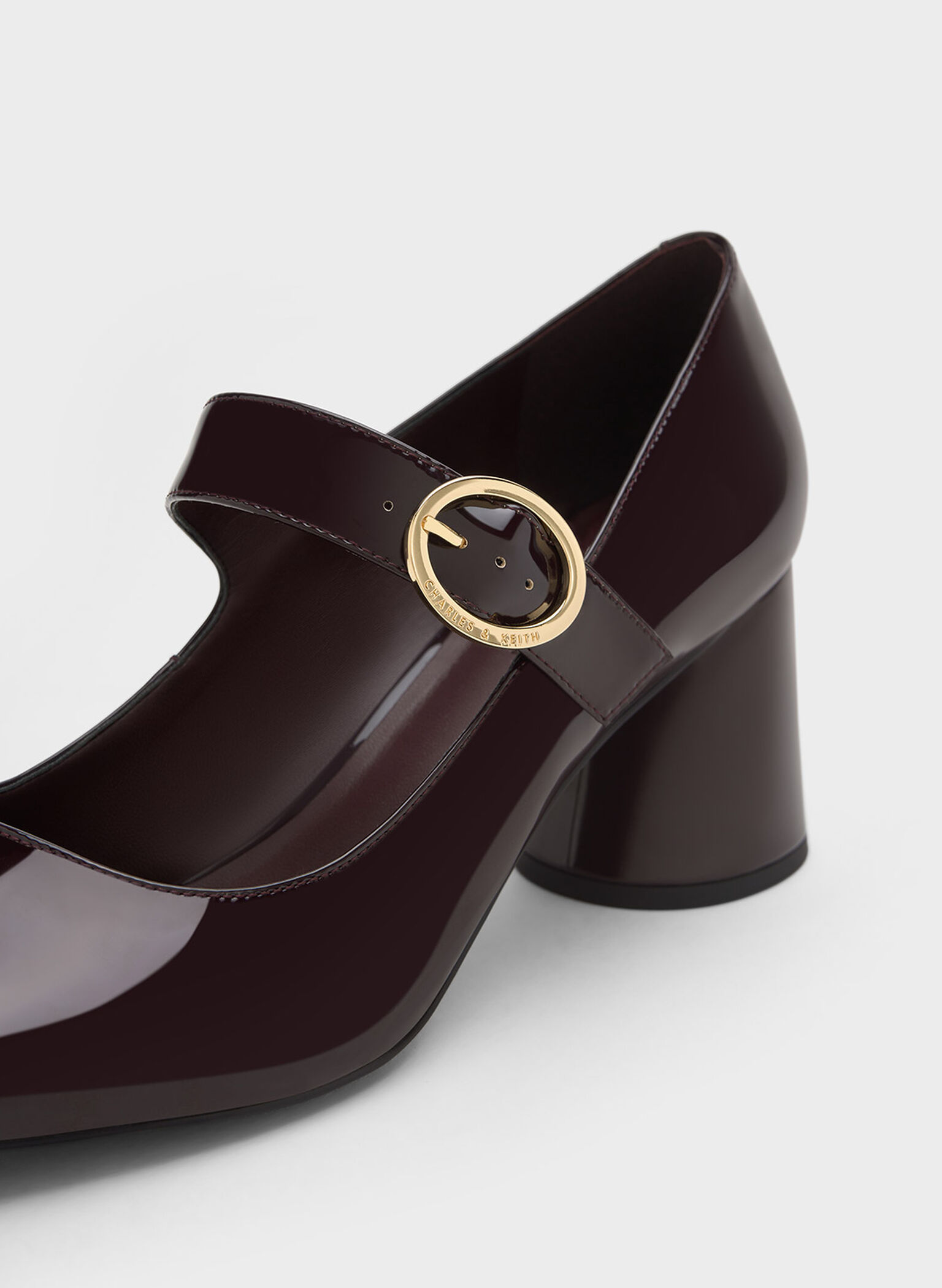 Patent Cylindrical Block Heel Mary Janes, Maroon, hi-res