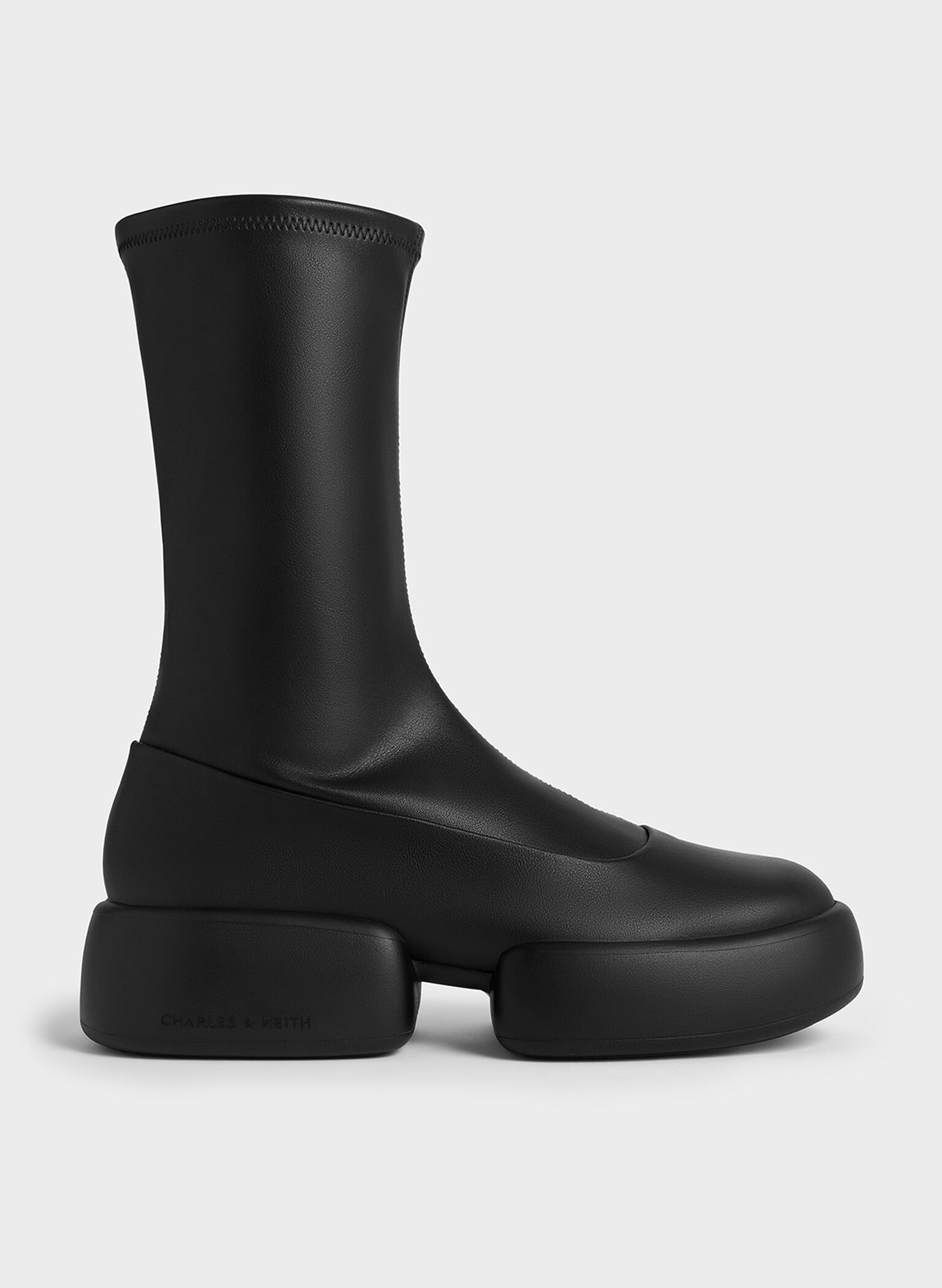 Jamie Side-Zip Platform Calf Boots, Black, hi-res