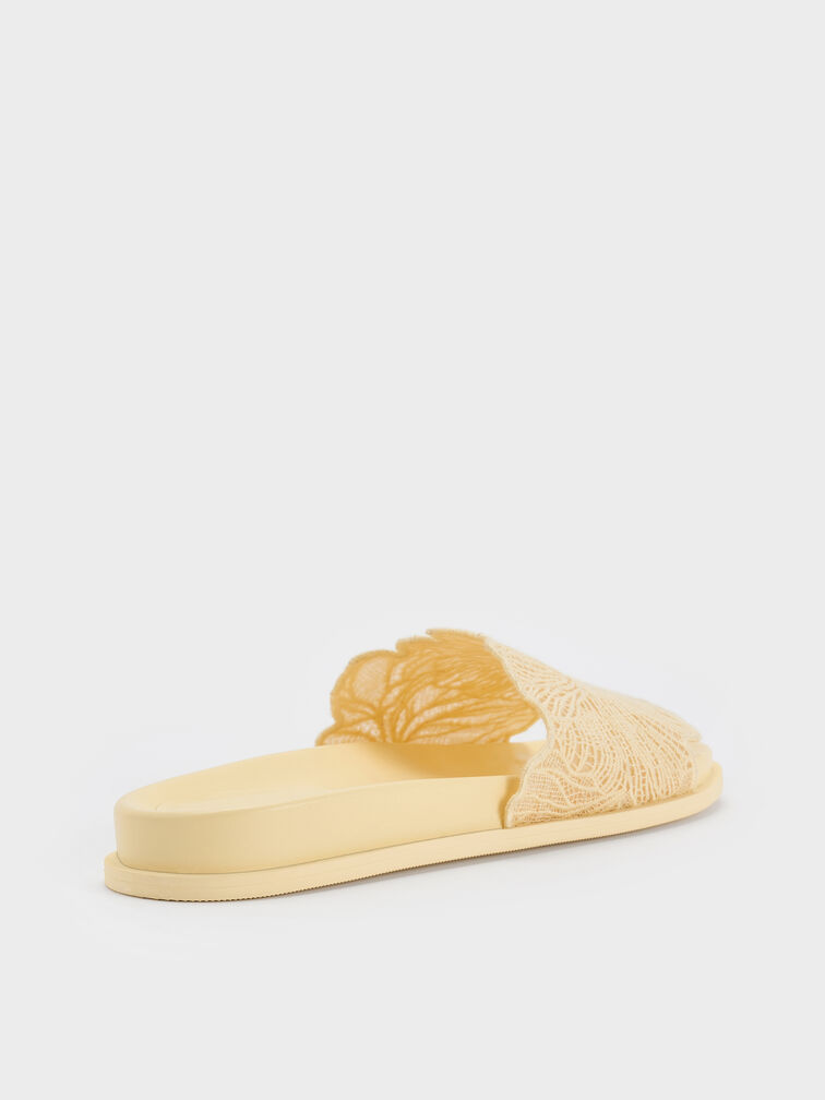 Crochet Floral Slide Sandals, Yellow, hi-res