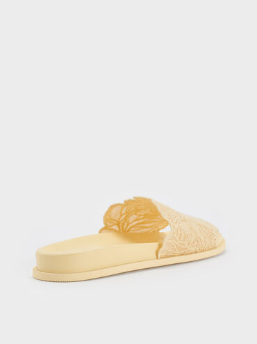 Crochet Floral Slide Sandals, Yellow, hi-res