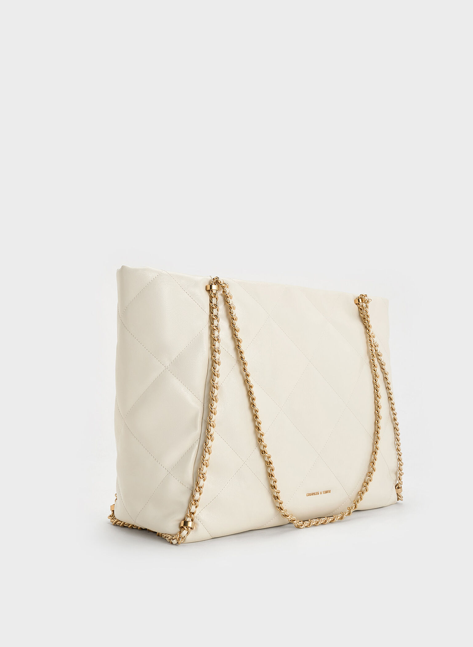 Apfra Quilted Chain-Embellished Tote Bag, Cream, hi-res