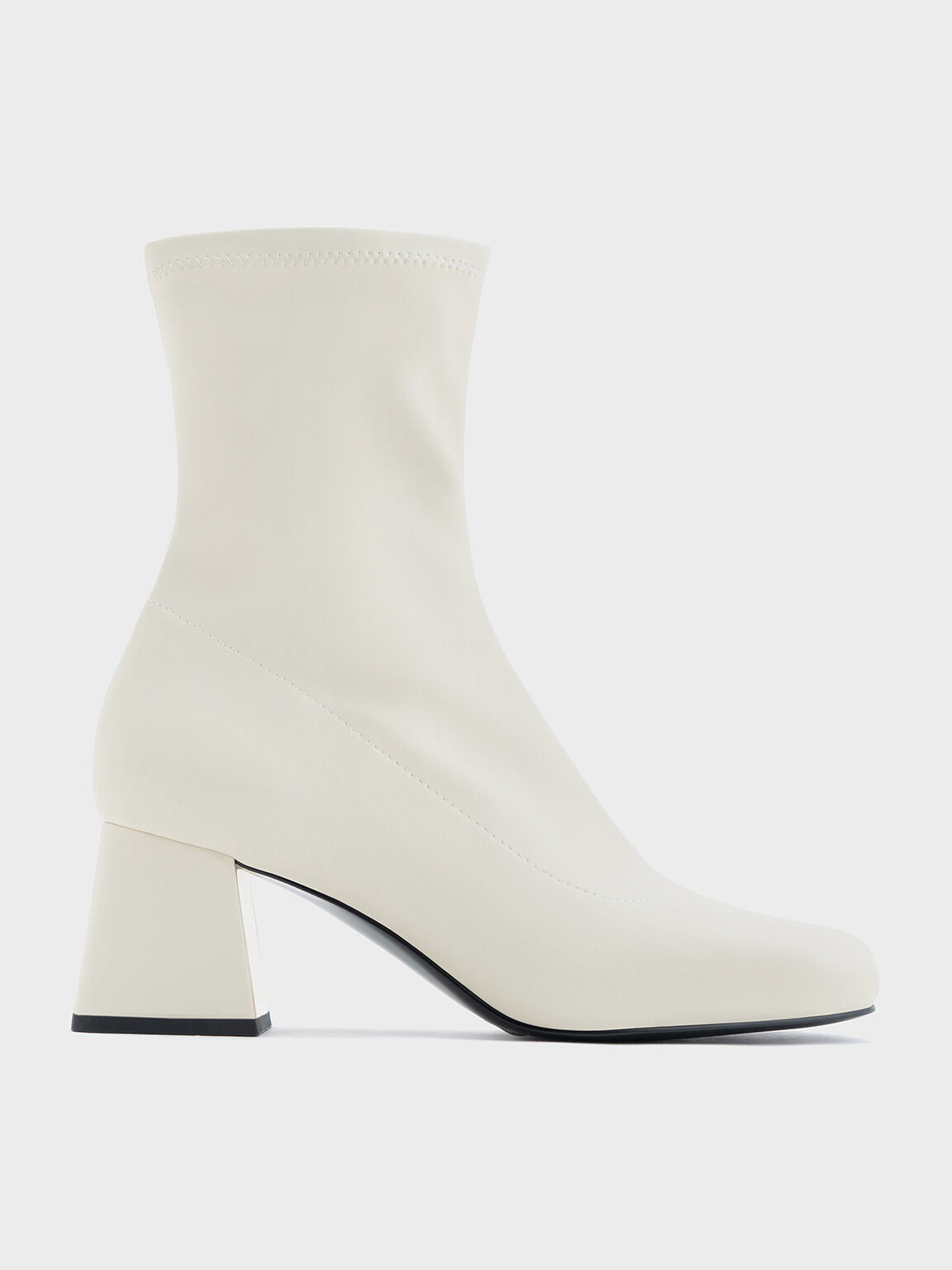 Metallic Trapeze Heel Ankle Boots Chalk