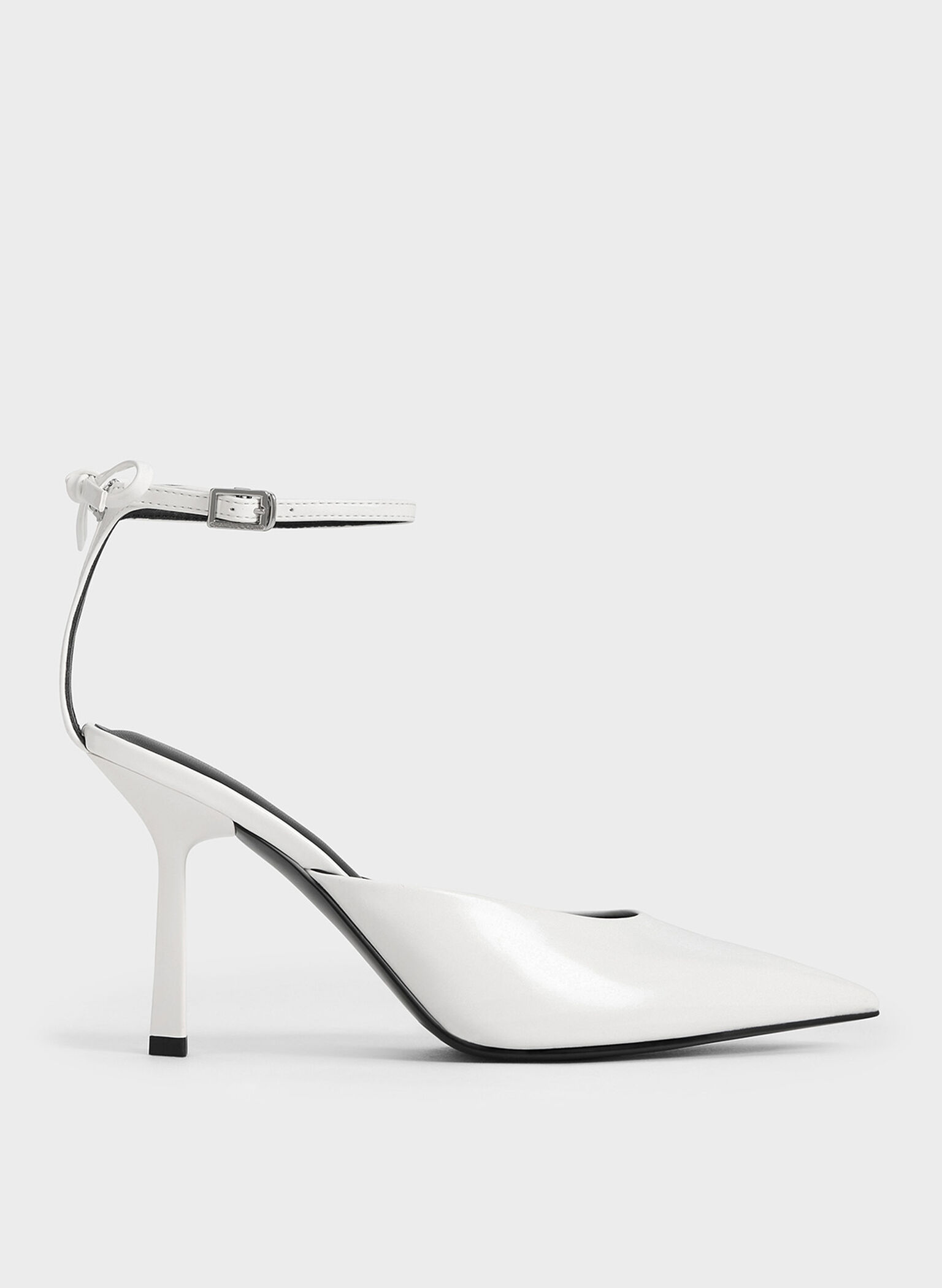Bow Ankle-Strap Pointed-Toe Stiletto Pumps, White, hi-res
