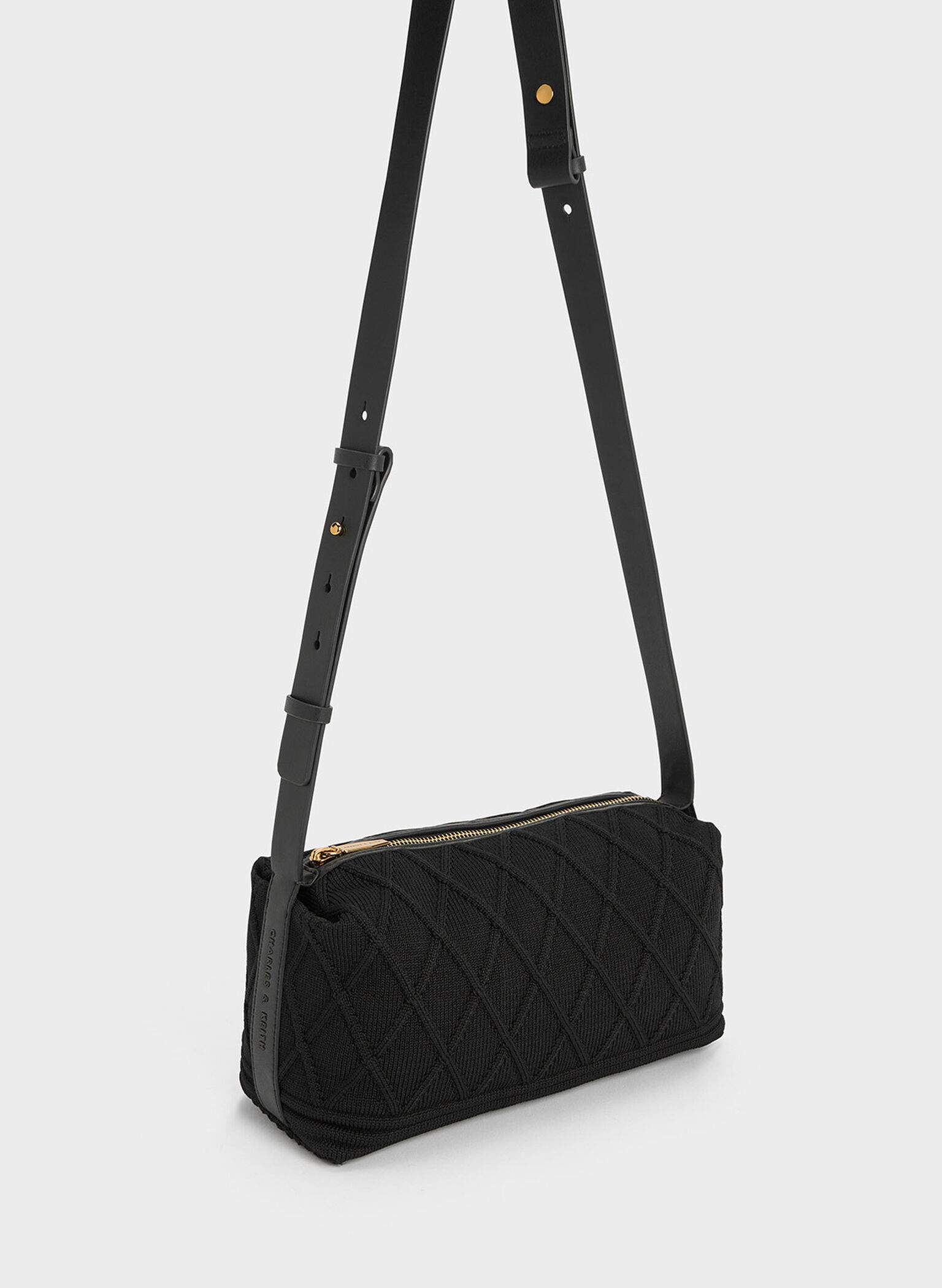Willa Knitted Shoulder Bag, Black, hi-res