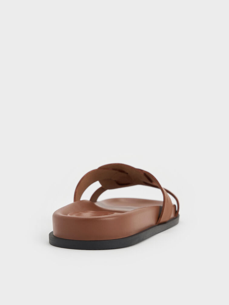 Interwoven Cut-Out Slide Sandals, Brown, hi-res