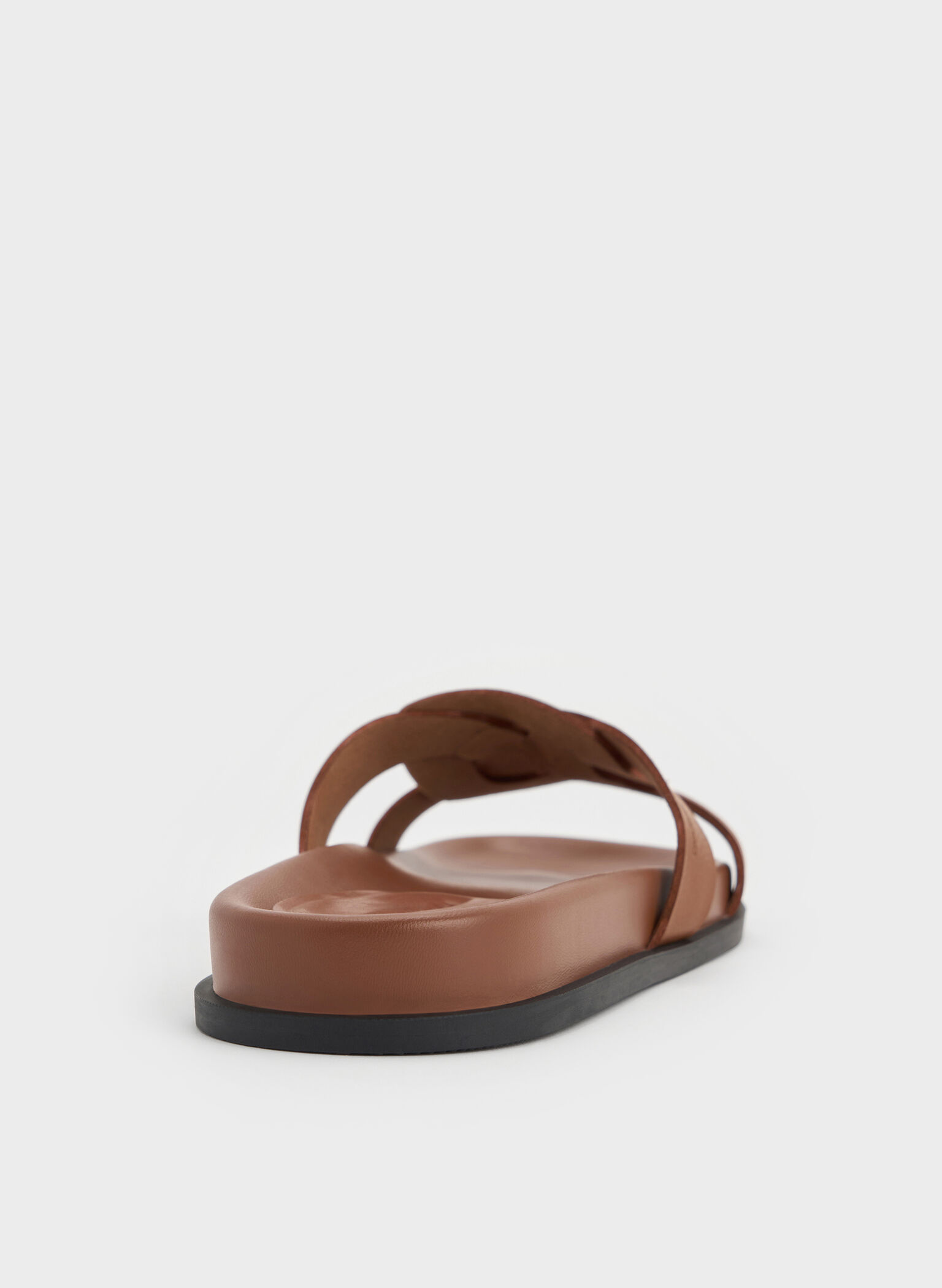 Interwoven Cut-Out Slide Sandals, Brown, hi-res